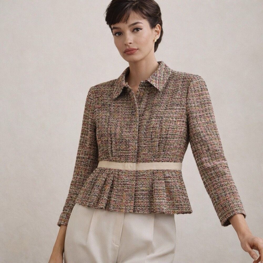 Tweed Peplum Jacket Pink Green Tailored Blazer Doncaster